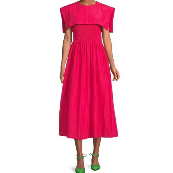 Antonio Melani.x Jennifer Sumko Rachel Shirred Taffeta A-Line Capelet Midi Dress - Picture 4 of 11